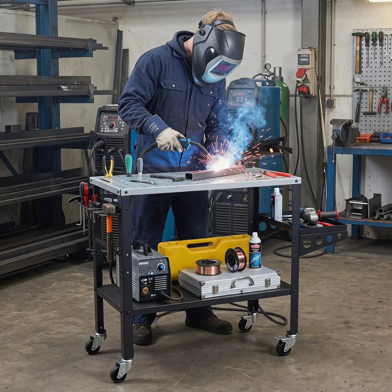 Welding Table 36x18" with 144 Fixture Holes and Lockable Wheels by DirectDeals