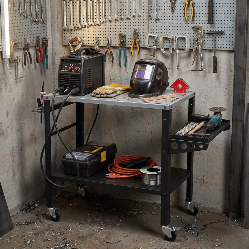 Welding Table 36x18" with 144 Fixture Holes and Lockable Wheels by DirectDeals