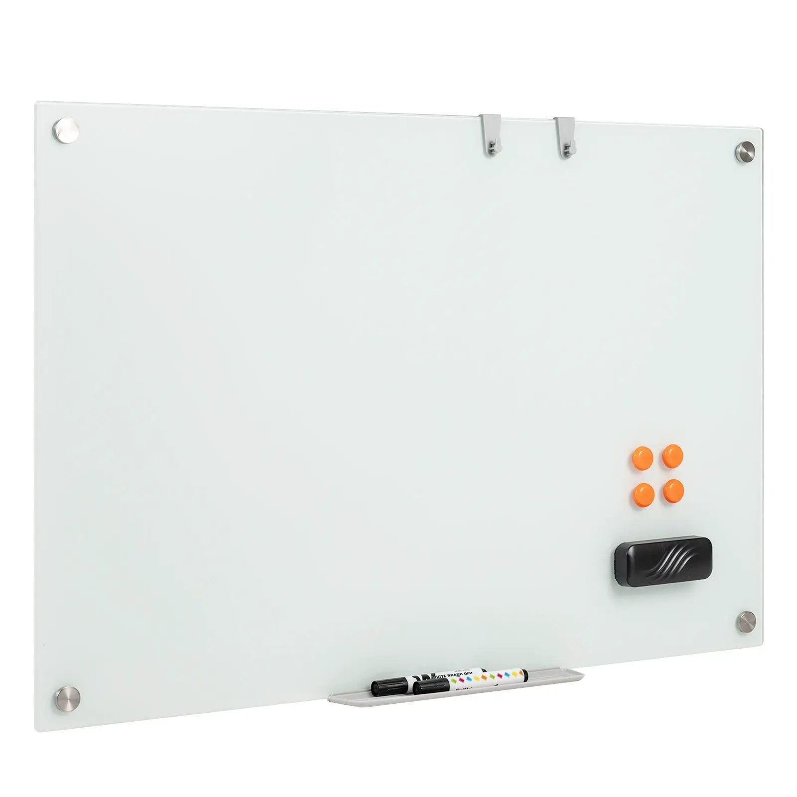 36 x 24 Inches Glass Whiteboard with Eraser and Removable Tray by DirectDeals