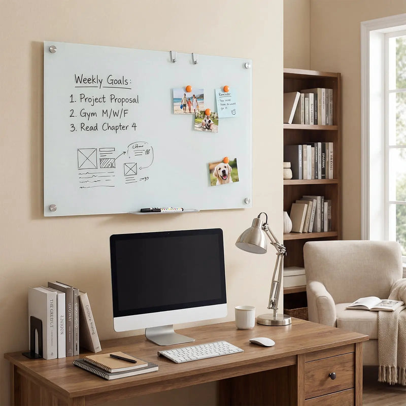 36 x 24 Inches Glass Whiteboard with Eraser and Removable Tray by DirectDeals