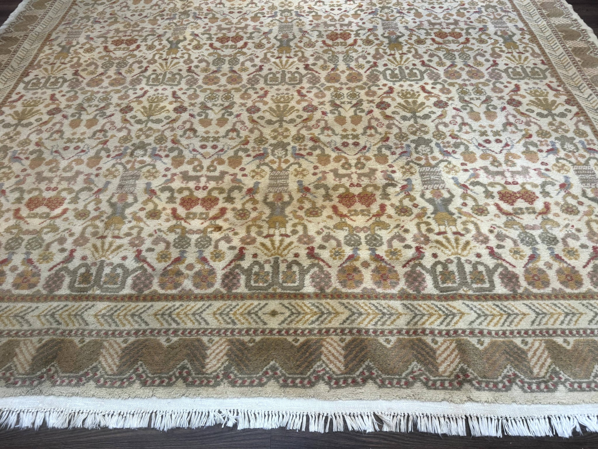 Large Spanish Portuguese Rug 9x15, Beige, Vintage, Allover Pattern, Wool by Jewel Rugs