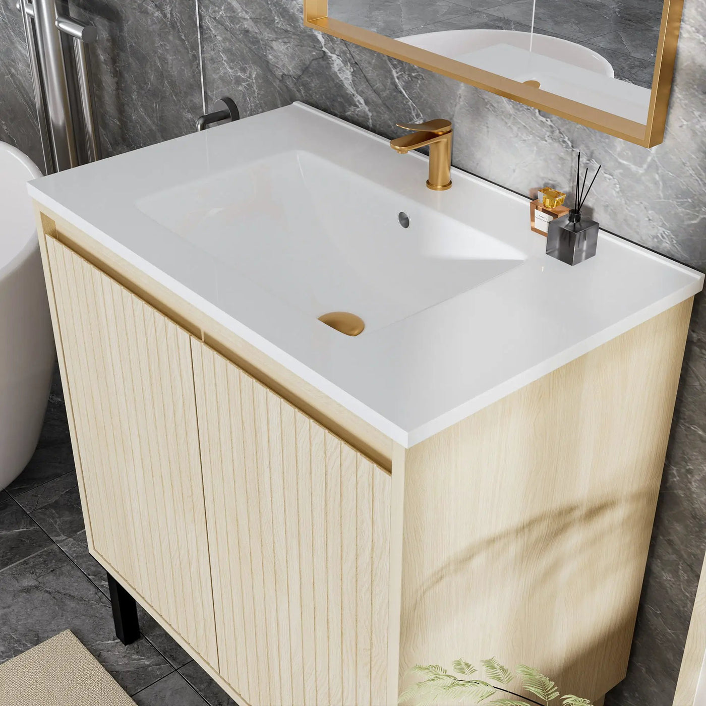 Bathroom Vanity With Ceramic Sink, Floor-Standing Design, Soft-Closing Drawers by Unique Piece Furniture