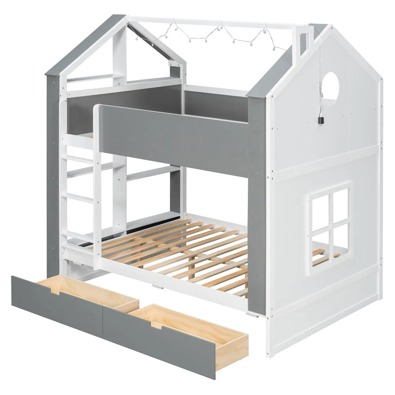 Full Size Bunk Bed with Storage Drawers & Shelves by HouseOfZazla