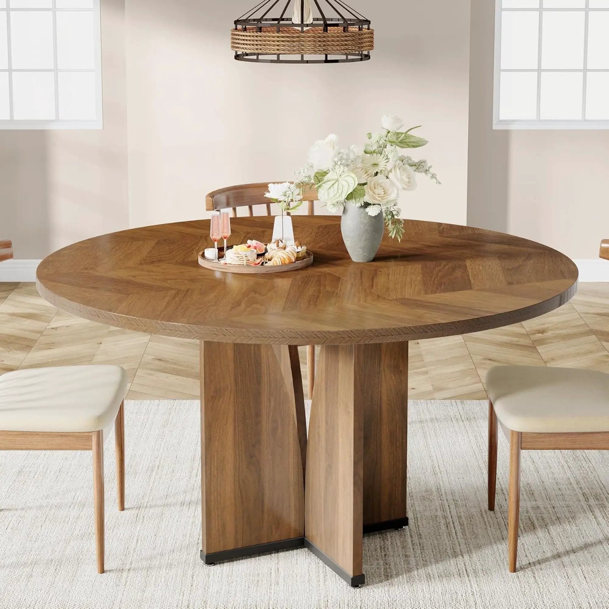 Round Compact Dining Table For 4 - Rustic Brown by HouseOfZazla