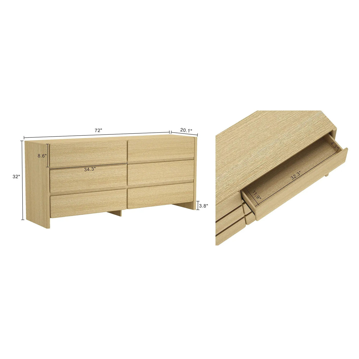 Linda - Double Wide Dresser With 6 Drawers by HouseOfZazla