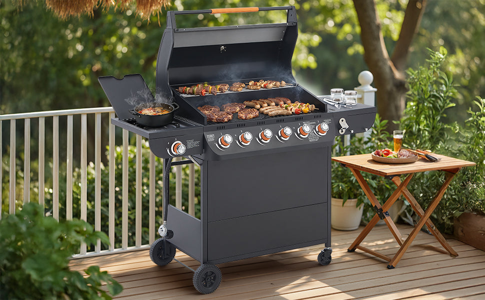 6 Burner BBQ Propane Gas Grill with Side Burner by HouseOfZazla