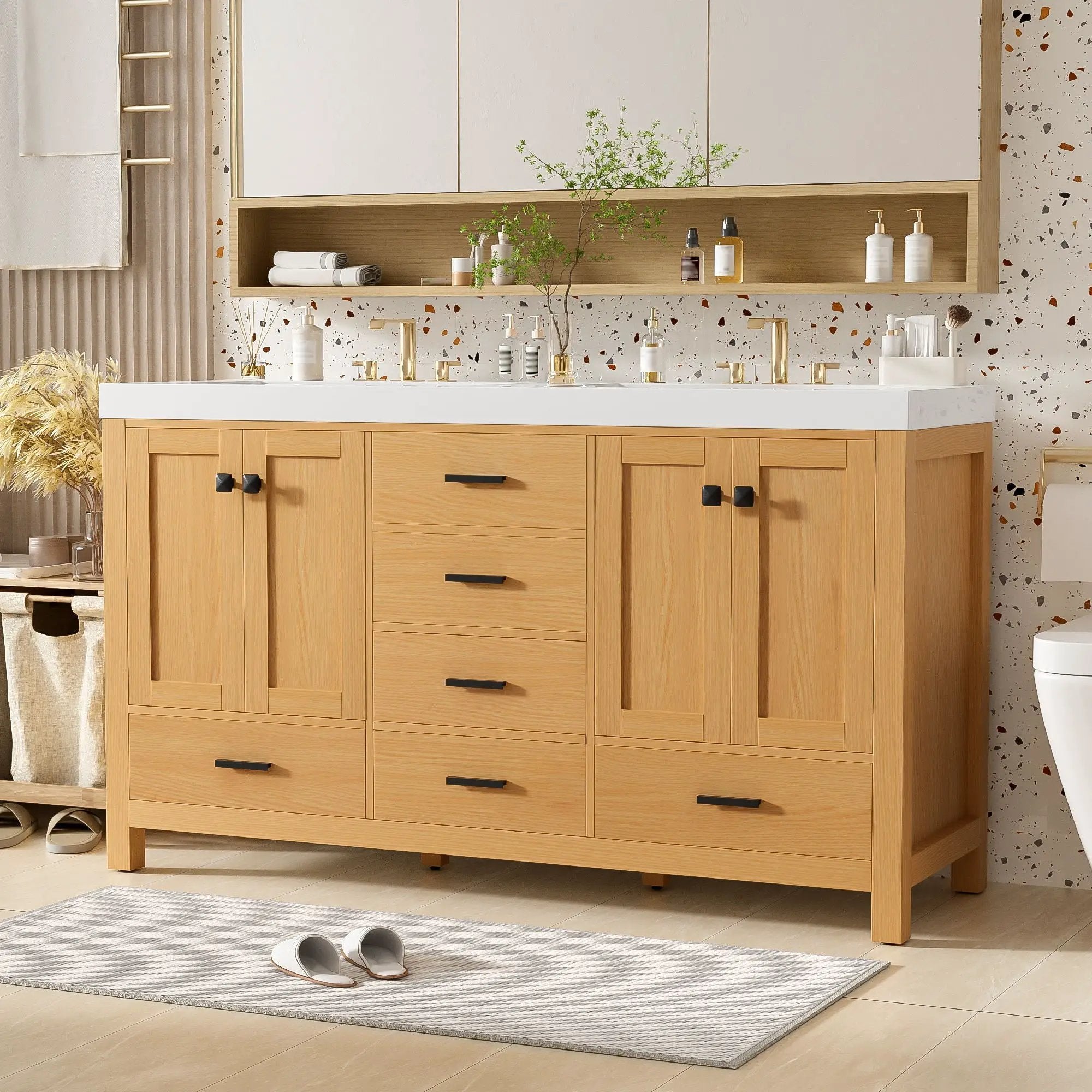 Bathroom Vanity With Double Sink, Soft Close Doors & Drawers Handles - Wood by Unique Piece Furniture