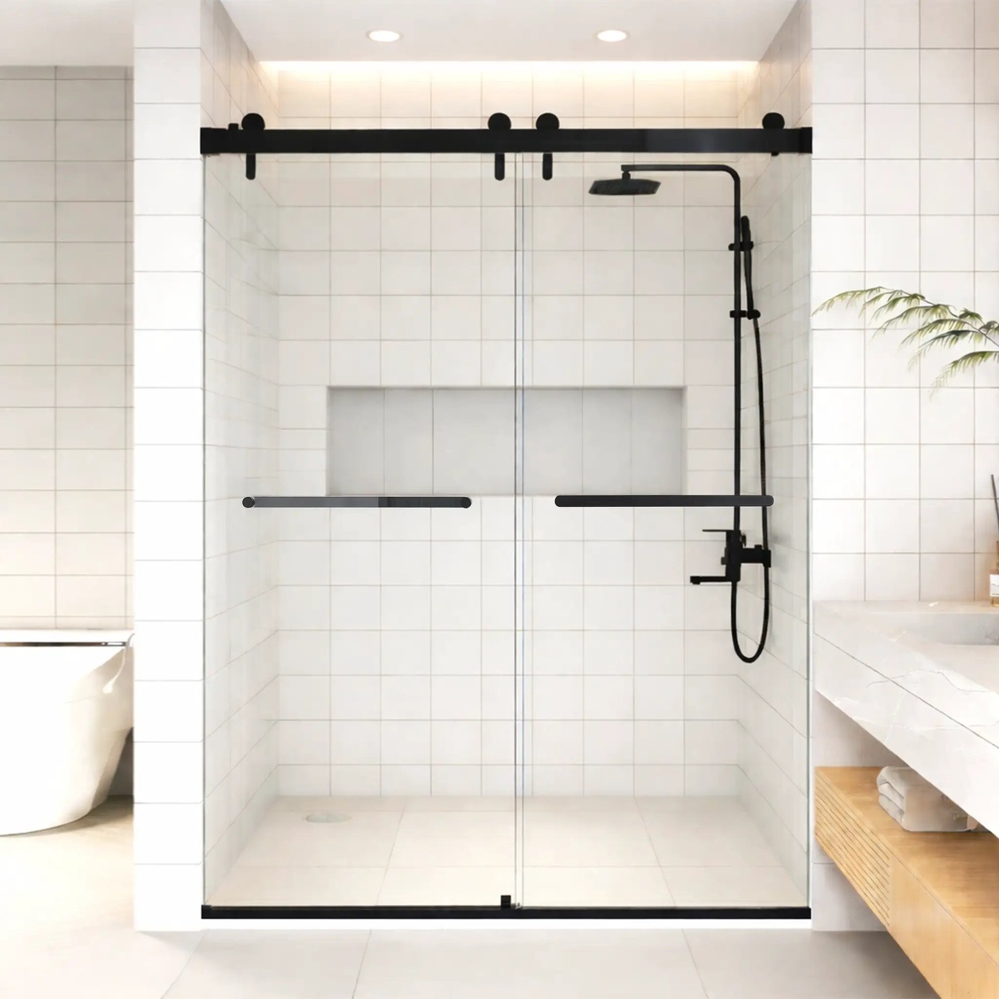 48 inches x 76 inches Double Sliding Shower Door in Matte by HouseOfZazla