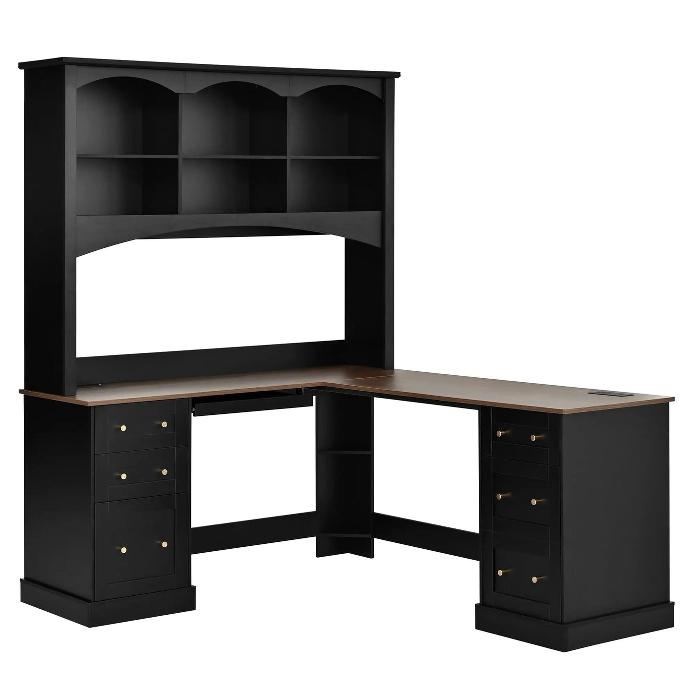 Space-Saving L-Shaped Computer Desk with Keyboard Tray & Charging Stations by HouseOfZazla