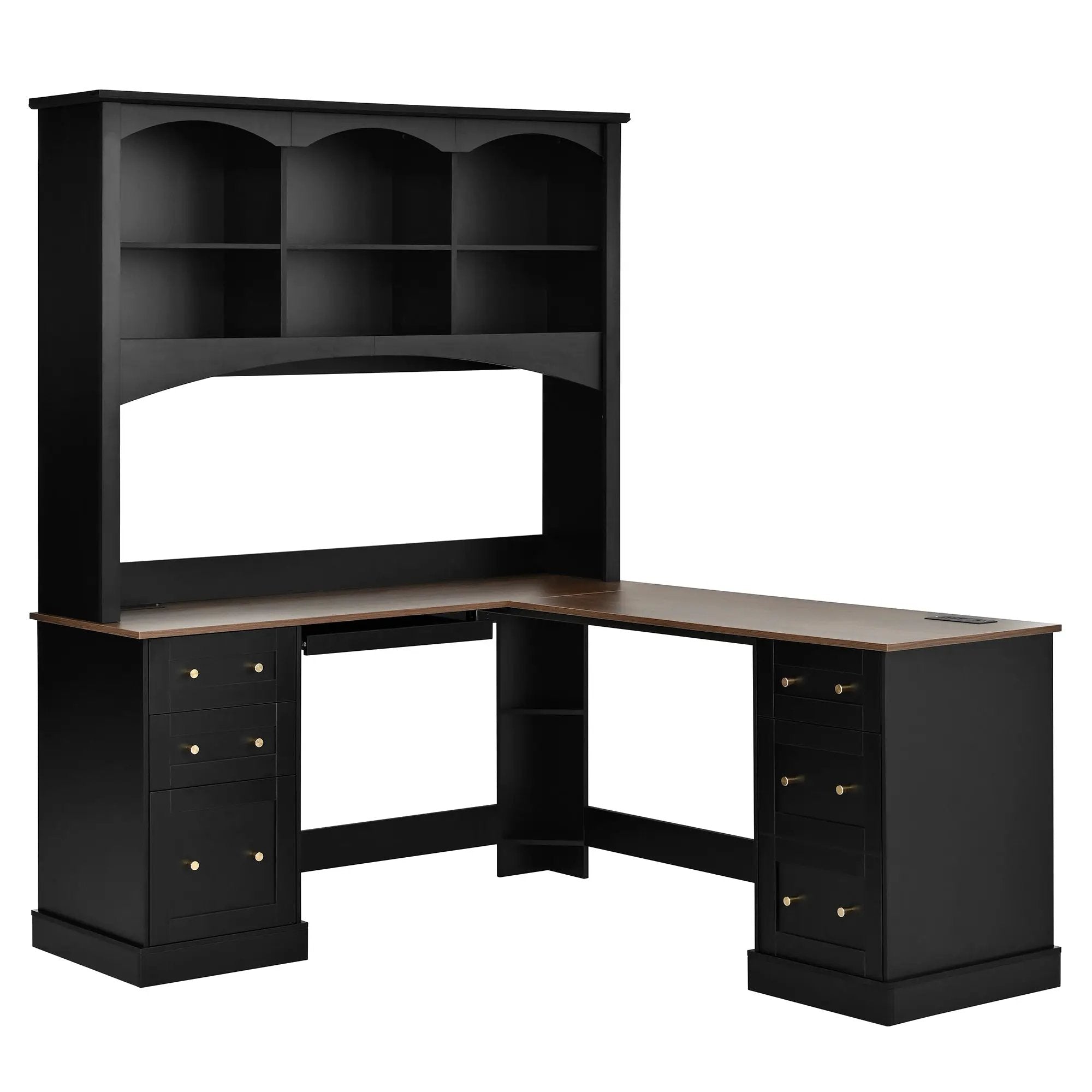Space-Saving L-Shaped Computer Desk with Keyboard Tray & Charging Stations by HouseOfZazla
