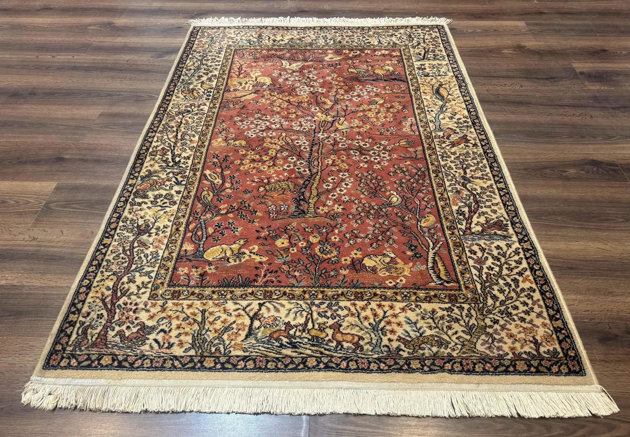 Persian Wool Rug 4x6, Tree of Life Animal Pictorials, Vintage, Power Loomed Ardakan Rug by Jewel Rugs