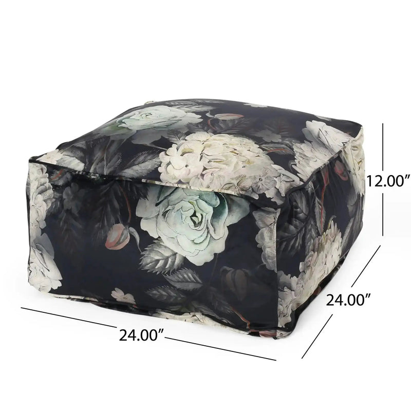 Hazel Large Square Pouf With Flower Print by HouseOfZazla