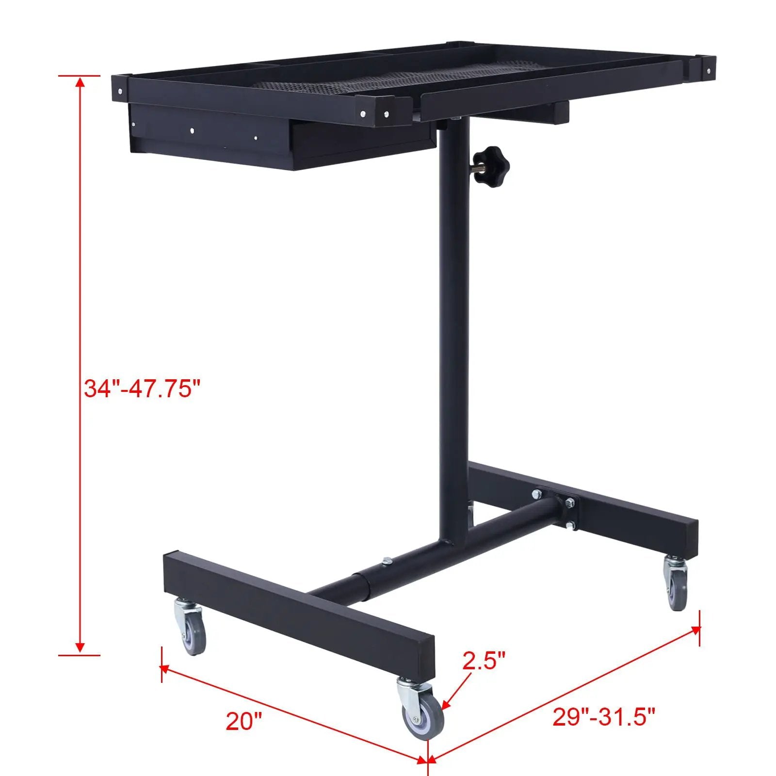 Adjustable Tear Down Work Table With Drawer For Garages, Repair Shops, And Diy, Portable, (4) 2.5" Swivel Casters, 220 Pound Capacity, Rubber Corners, Heavy Duty Steel by Unique Piece Furniture