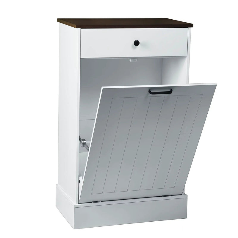 Tilt Out Trash Cabinet With Drawer, 10 Gallon Hamper - White by Unique Piece Furniture