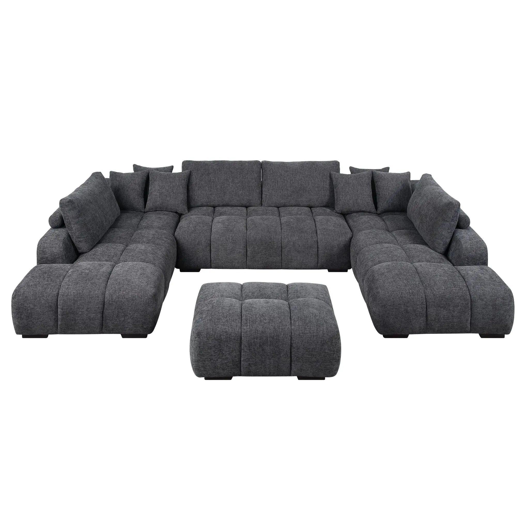 Chosen - Sectional Sofa With Toss Pillows With 2 Chaises With Ottoman - Gray by Unique Piece Furniture