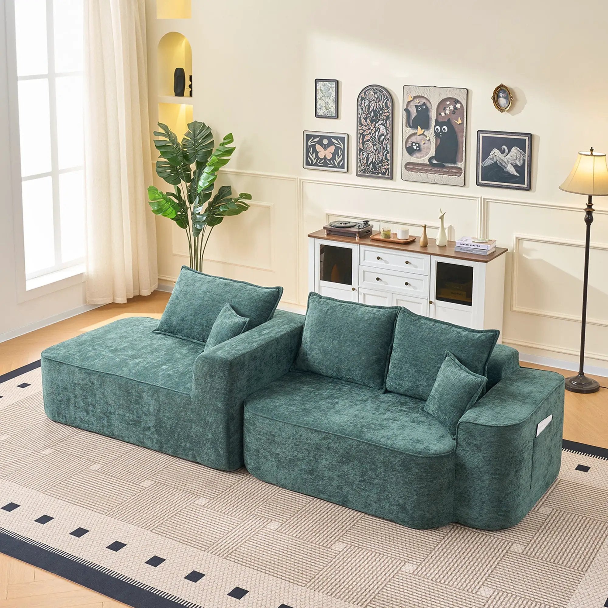 Modern Green Chenille L Shaped Sectional Sofa with Chaise by BLAKHOM