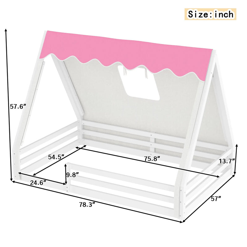 Full Size House Floor Bed with Tent and Light by HouseOfZazla