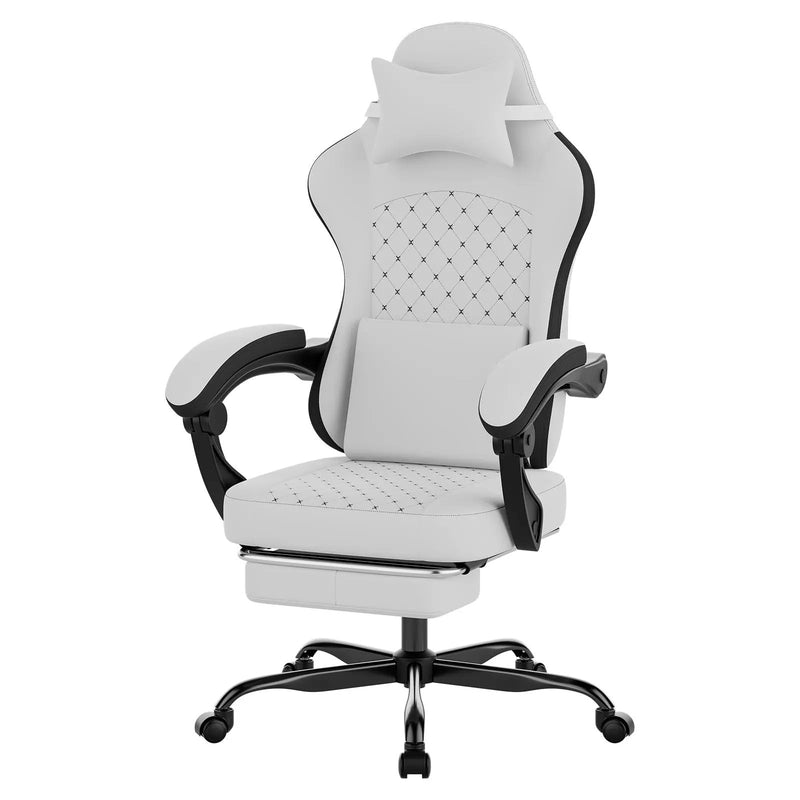 Gaming Chair with Massage, Ergonomic Design, White/Black by HouseOfZazla