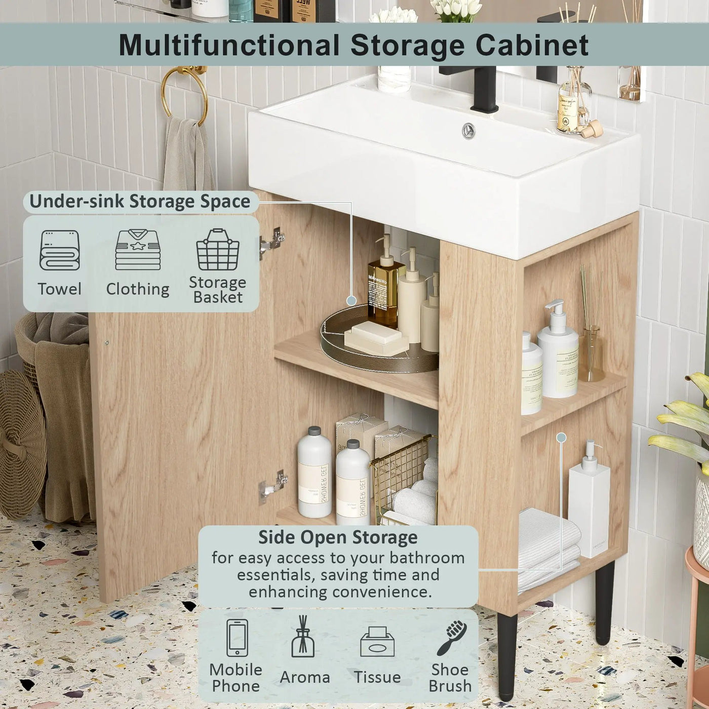 Bathroom Vanity, Combo Cabinet, Bathroom Storage Cabinet, Single Ceramic Sink by Unique Piece Furniture