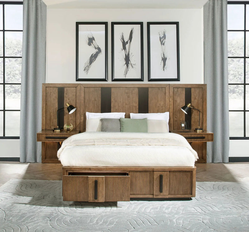 Terrace Queen Wall Panel Storage Bed Ash Brown by Unique Piece Furniture