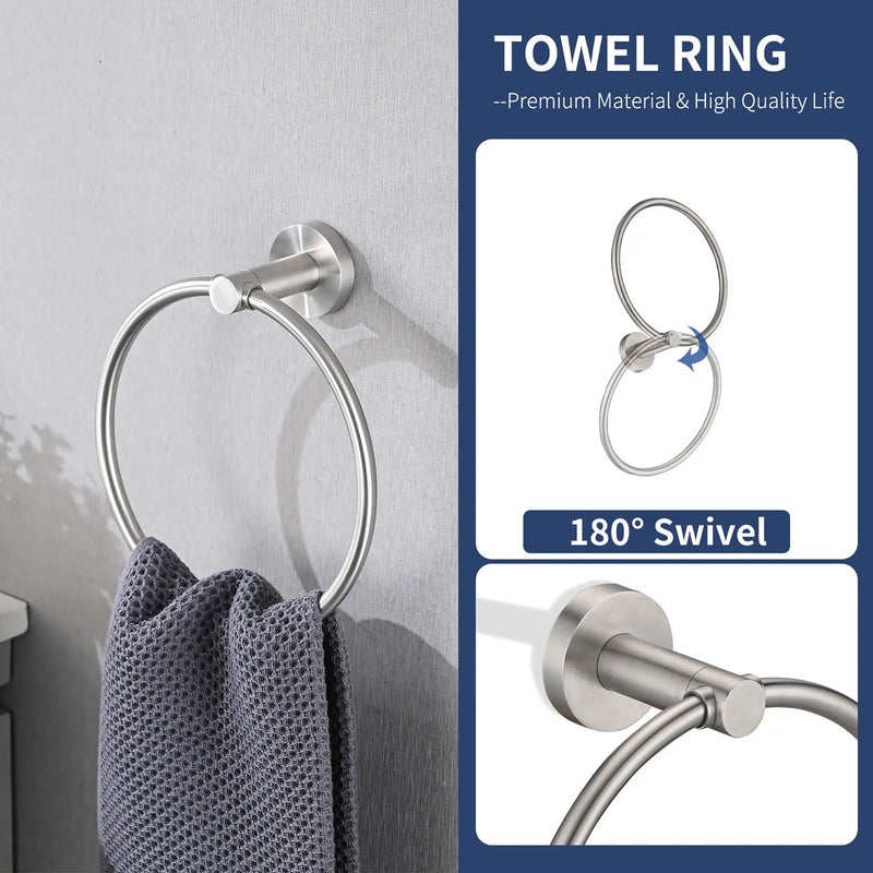 Bathroom Set 4 Pack With Towel Bar Racks, Toilet Paper Holder, Ring, Hook, Stainless Steel - Brushed Nickel by HouseOfZazla