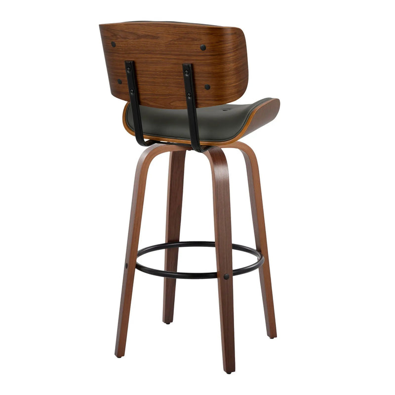 Lombardi - Mid-Century Modern Fixed Height Barstool With Swivel With Round Footrest (Set of 2) by HouseOfZazla