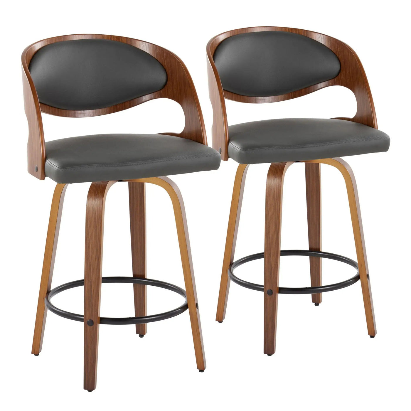 Pino - Mid Century Modern Fixed Height Barstool With Swivel With Round Footrest (Set of 2) by HouseOfZazla