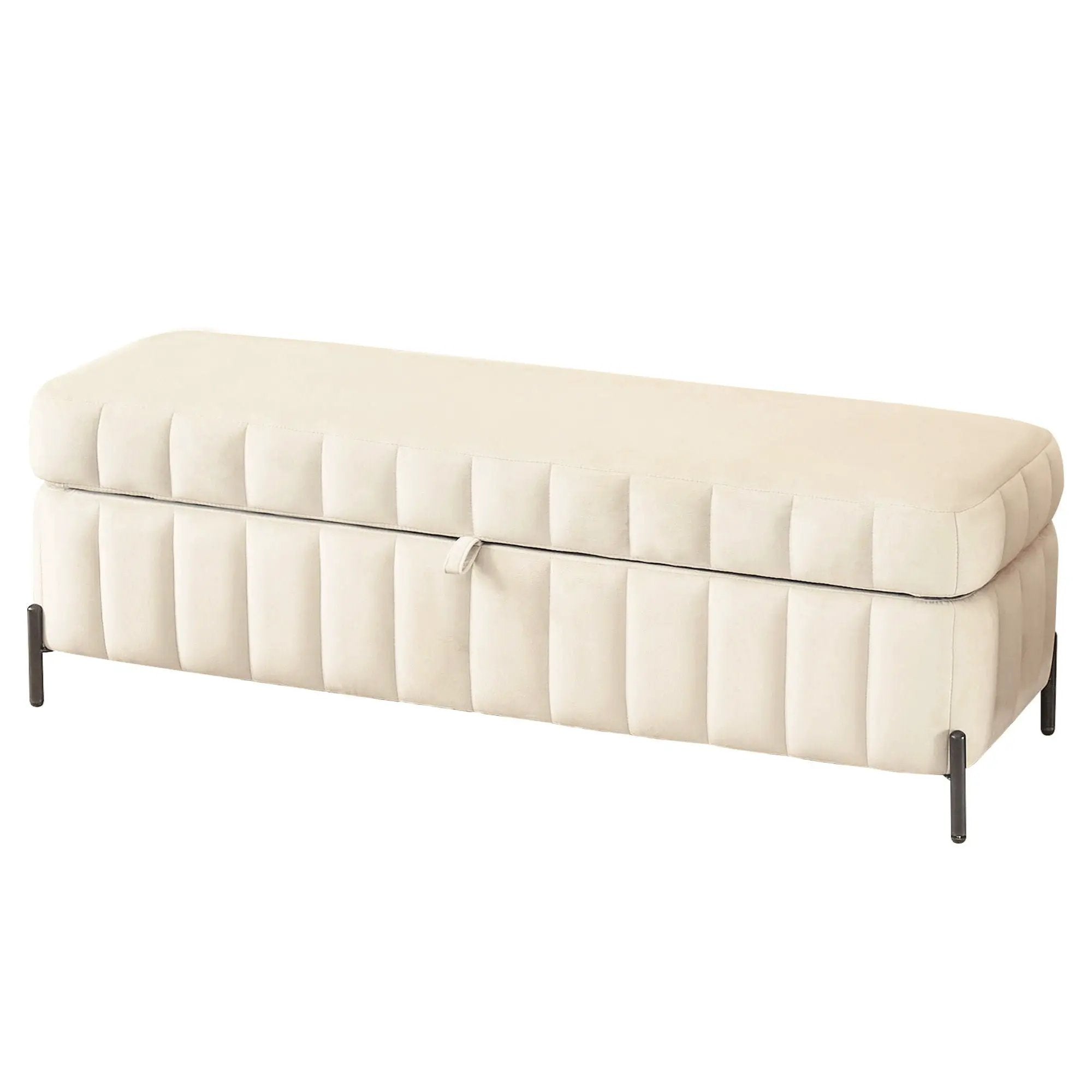 Wide Upholstered Storage Soft Bench Ottoman With Metal Legs by HouseOfZazla
