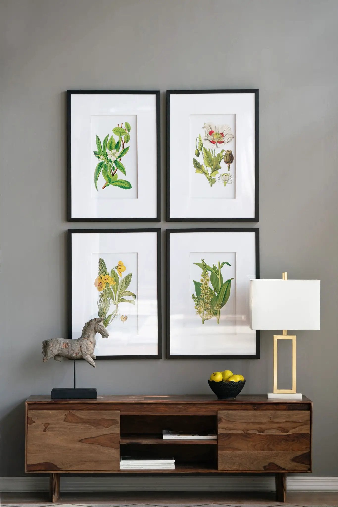 Botanical Flower Wall Art, Home Decor For Living Room Dining Room, Bedroom, Hallway (Set of 4) - White / Blue by Unique Piece Furniture