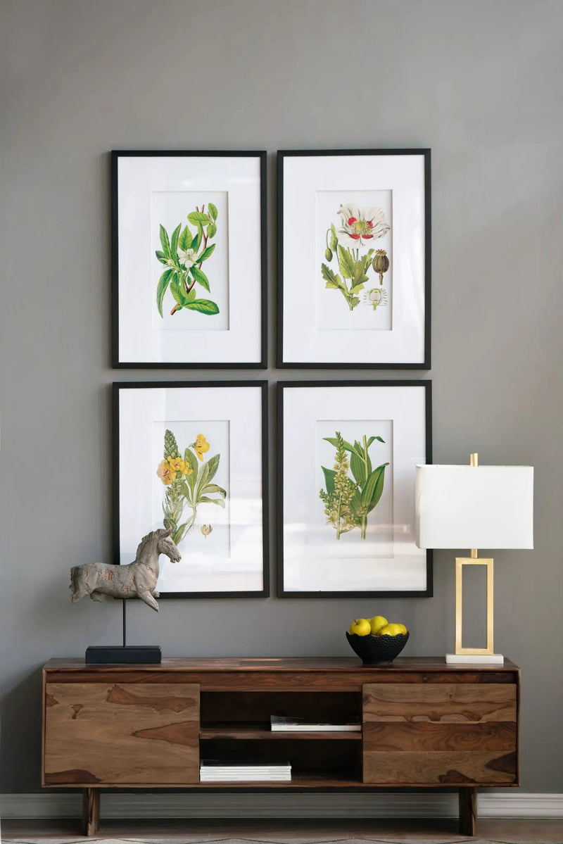 Botanical Flower Wall Art, Home Decor For Living Room Dining Room, Bedroom, Hallway (Set of 4) - White / Blue by Unique Piece Furniture