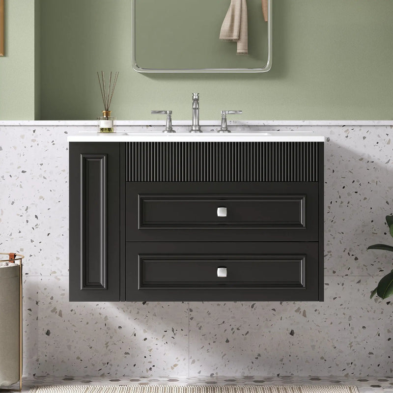 Wall Mounted Bathroom Vanity With 2 Drawers, Sink, Floating Storage Unit by HouseOfZazla