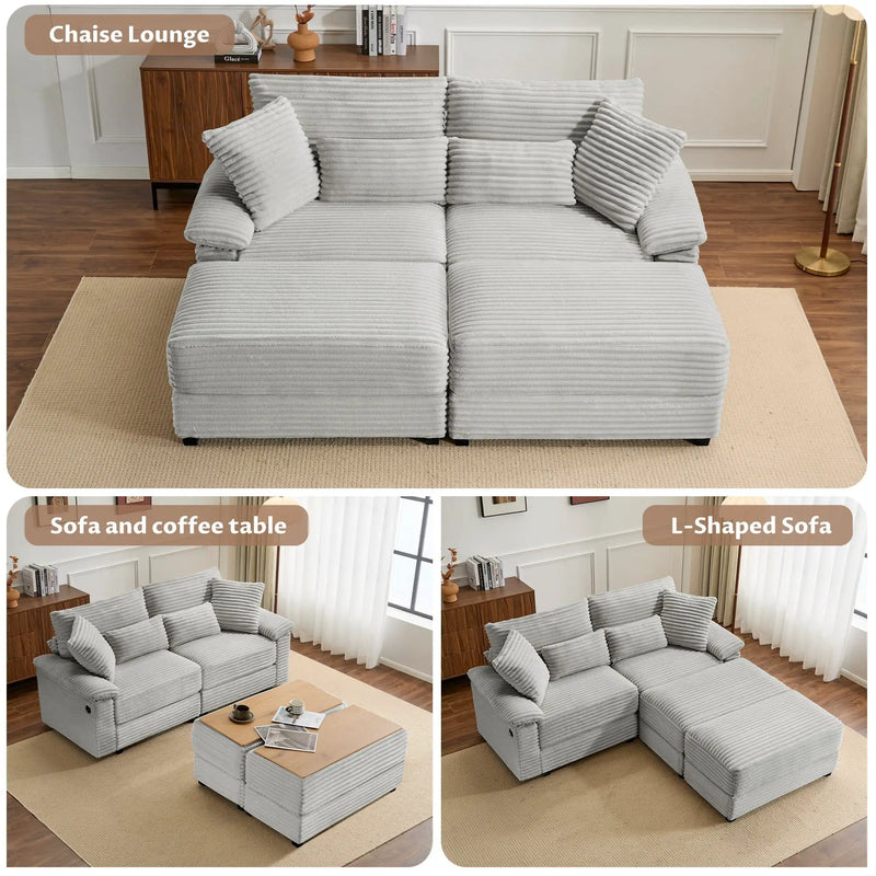 Double Chaise Lounge Set with Reversible Ottoman by HouseOfZazla