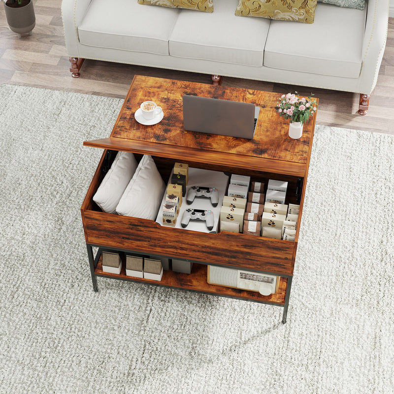 Rustic Flip Top Coffee Table With Hidden Storage - Black / Brown by HouseOfZazla