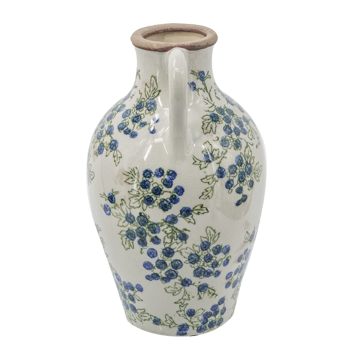 7.5x7.3x12" White Ceramic Vase with Blueberry Motif by HouseOfZazla