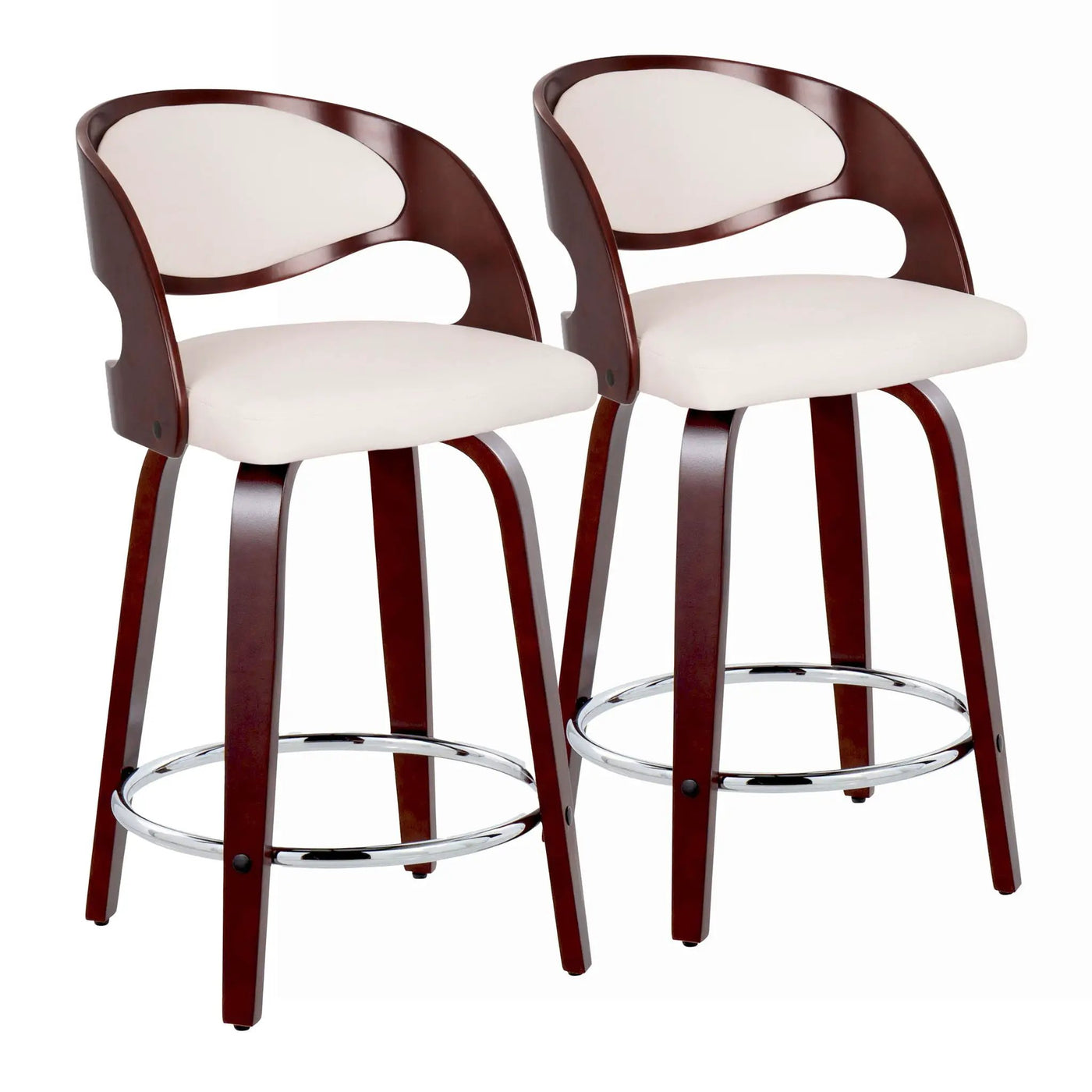 Pino - Mid Century Modern Fixed Height Barstool With Swivel With Round Footrest (Set of 2) by HouseOfZazla