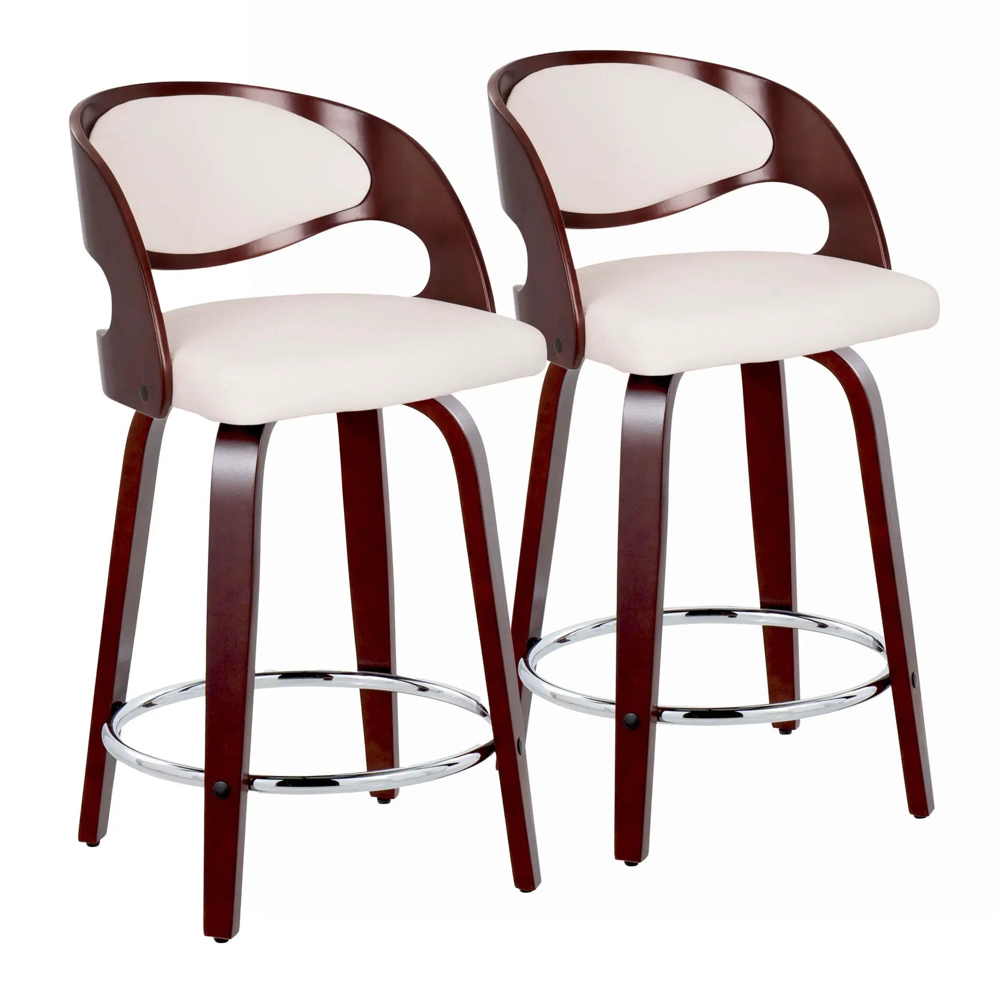 Pino - Mid Century Modern Fixed Height Barstool With Swivel With Round Footrest (Set of 2) by HouseOfZazla