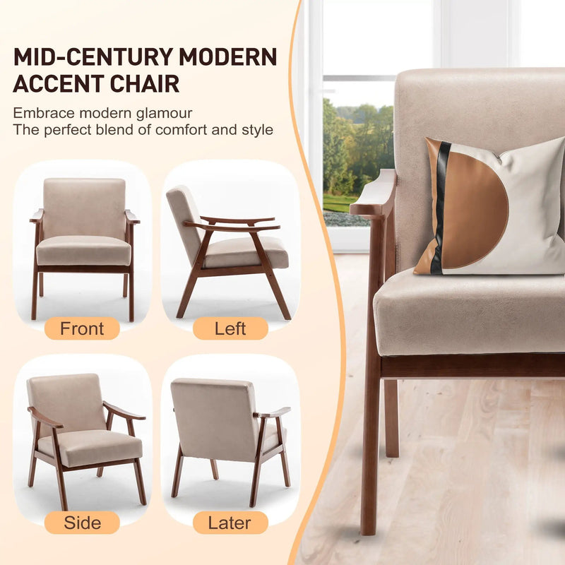Mid Century Modern Accent Chair With Solid Wood Frame And Extra Thick Backrest by Unique Piece Furniture