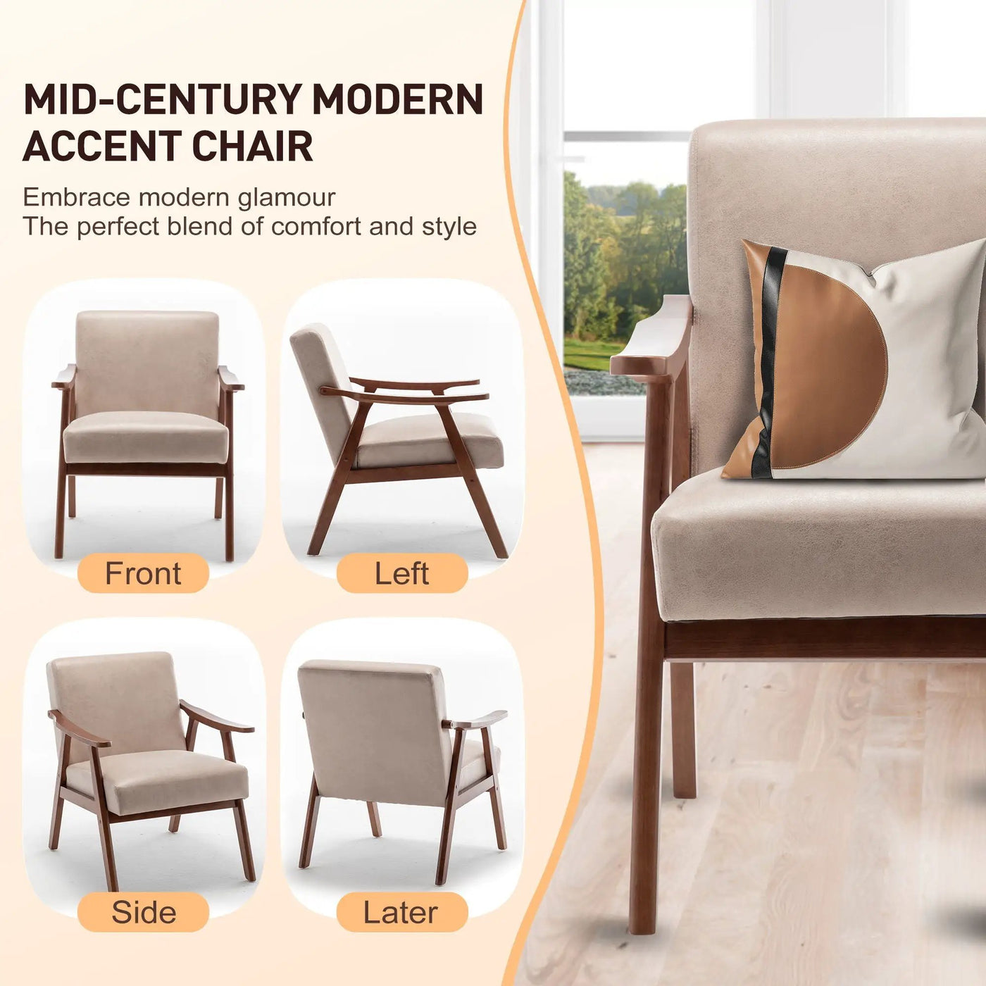 Mid Century Modern Accent Chair With Solid Wood Frame And Extra Thick Backrest by Unique Piece Furniture