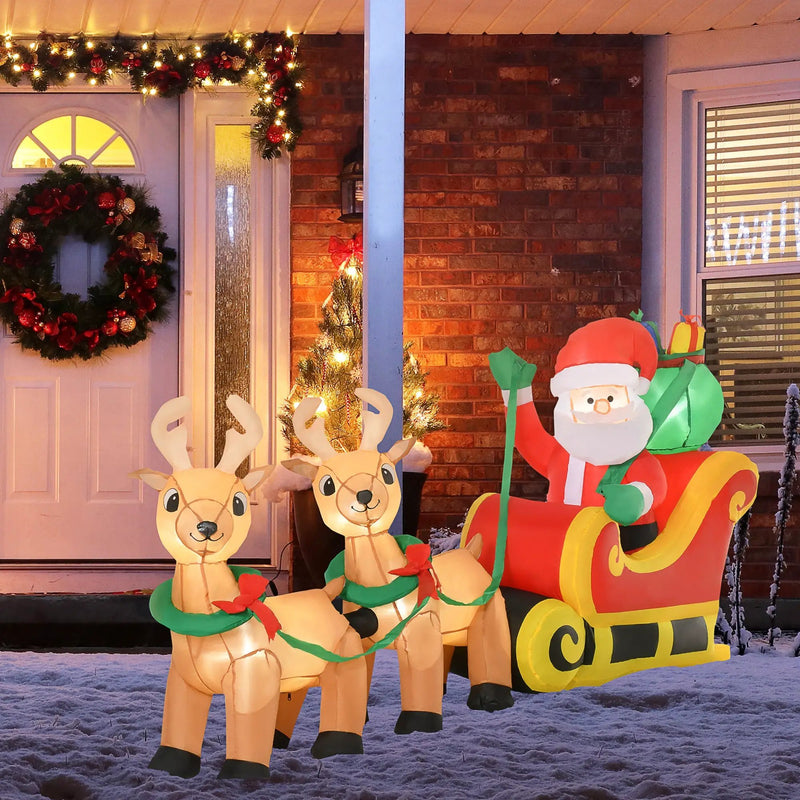 HOMCOM 8ft Long Christmas Inflatable Santa Claus with Sleigh and Reindeer by HouseOfZazla