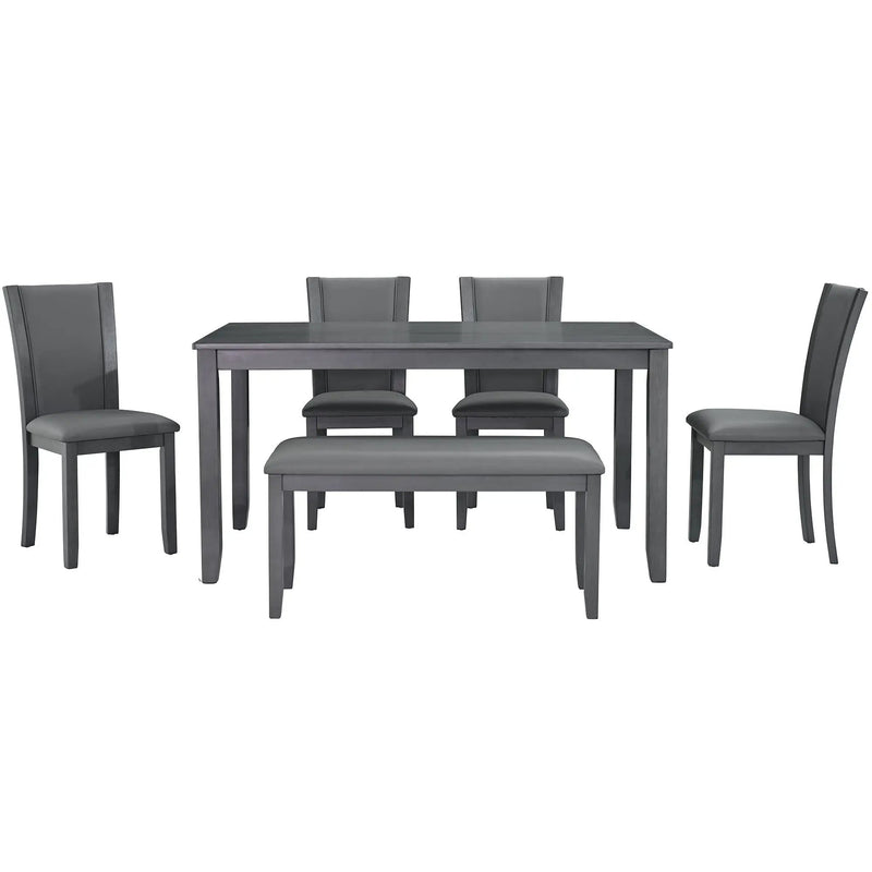 Modern 6 Piece Dining Table Set With Bench And Chairs For Dining Room Or Kitchen - Gray by HouseOfZazla