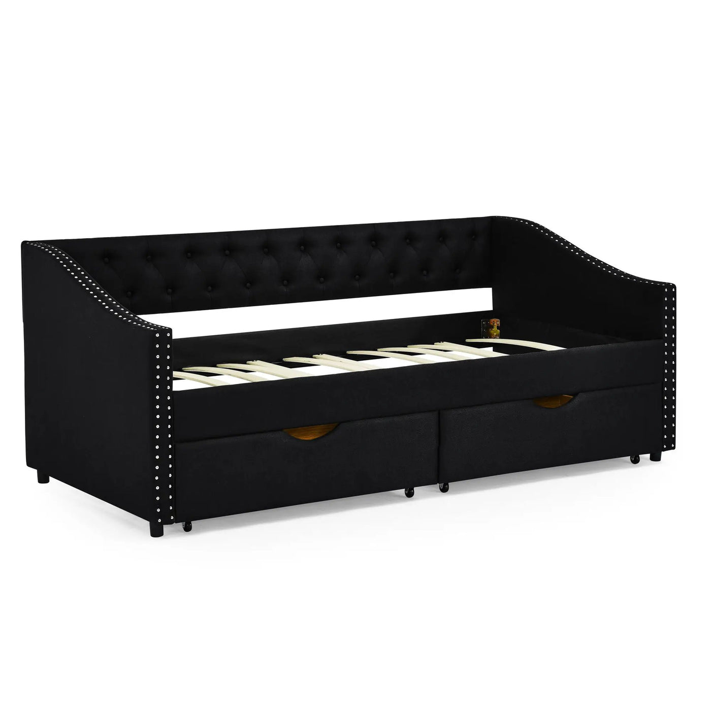 Upholstered Tufted Daybed With 2 Drawers, Waved Arms by Unique Piece Furniture