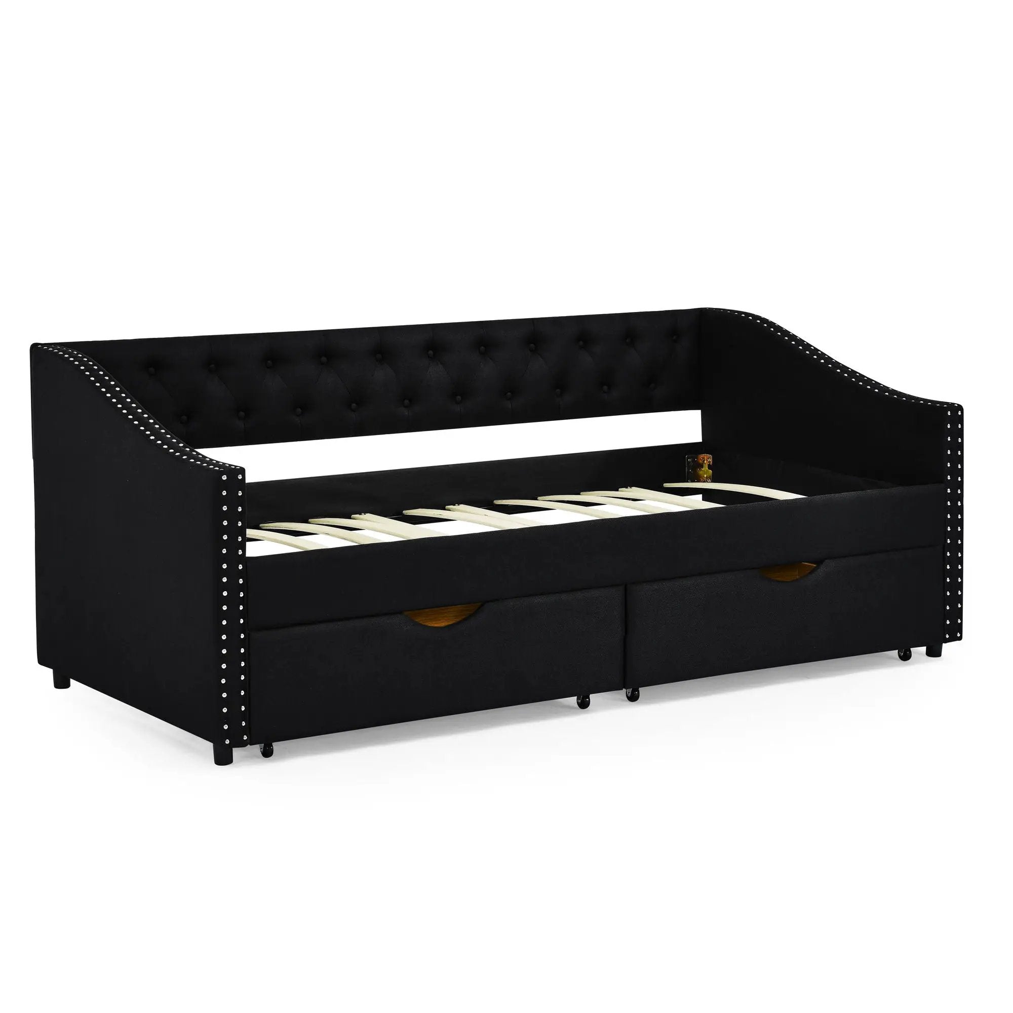 Upholstered Tufted Daybed With 2 Drawers, Waved Arms by Unique Piece Furniture