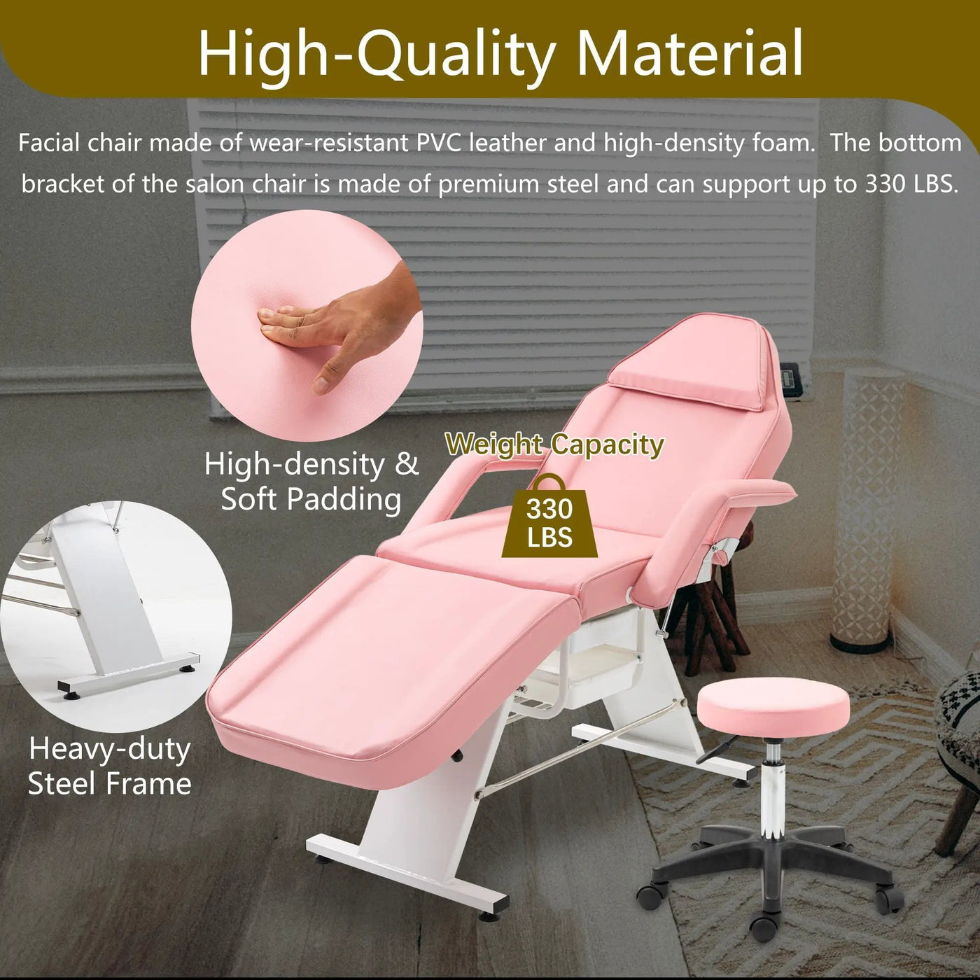 Massage Salon Tattoo Chair With Two Trays Esthetician Bed With Hydraulic Stool, Multi-Purpose 3-Section Facial Bed Table, Adjustable Beauty Barber Spa Beauty Equipment by HouseOfZazla