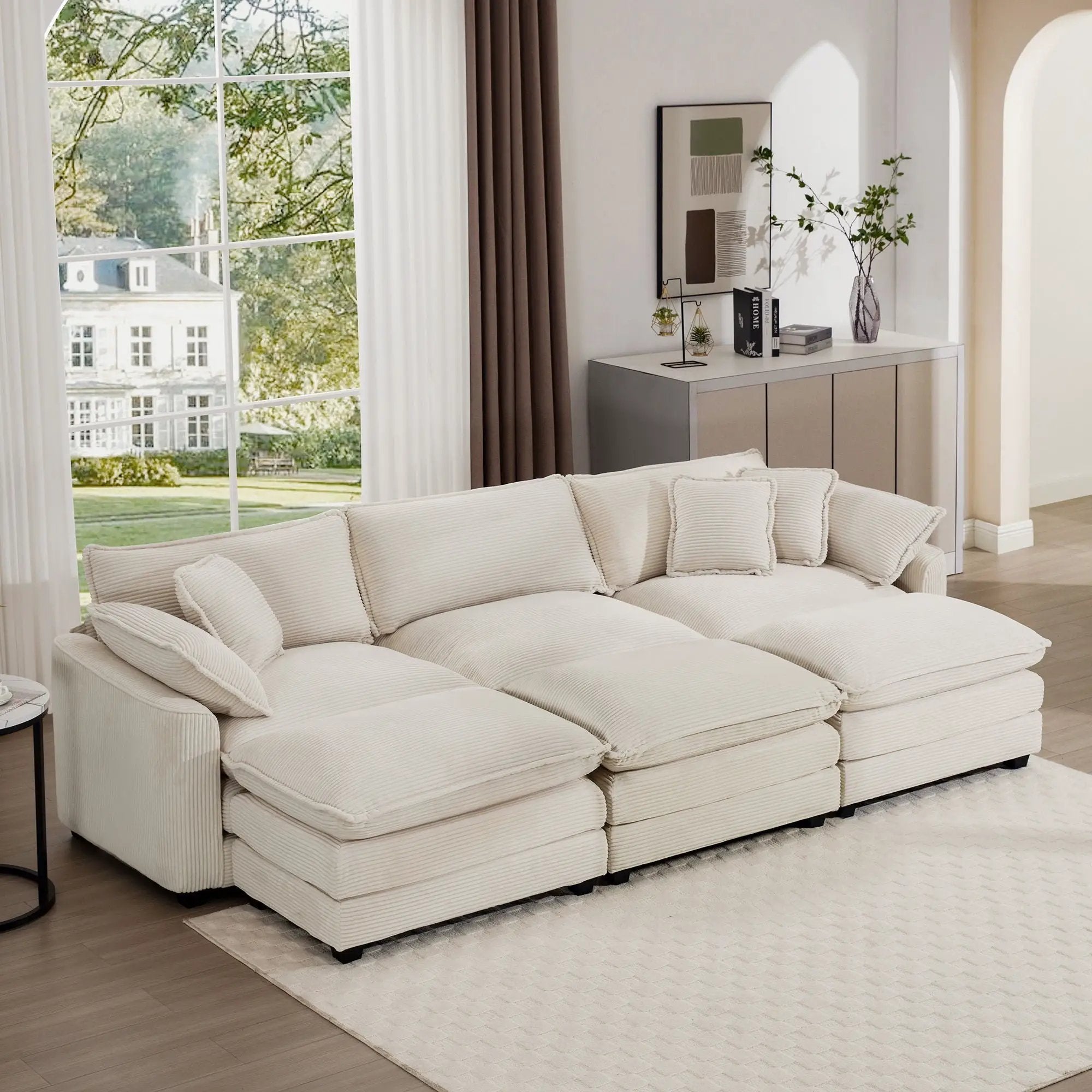 Modern Oversized Modular Cushion Sofa With Ottoman, Low Back, Deep Seating Sofa Set by HouseOfZazla