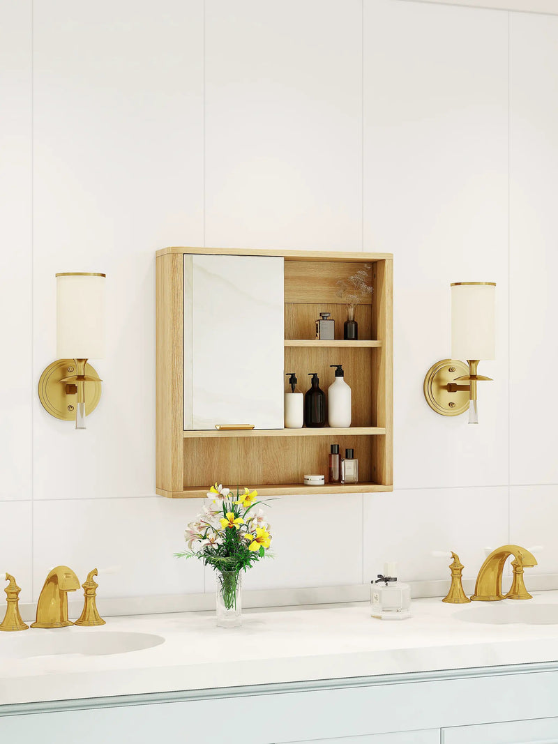 Natural Wood Finish Wall Mounted Mirror Cabinet by HouseOfZazla