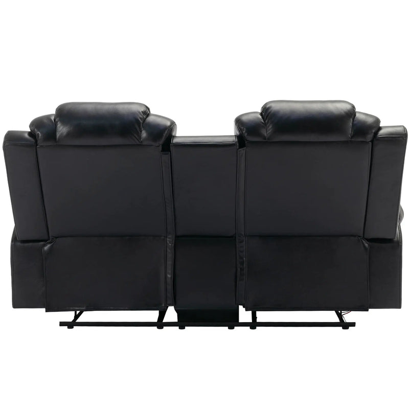 Home Theater Seating Manual Recliner Loveseat With Hide-Away Storage, Cup Holders And Led Light Strip For Living Room by HouseOfZazla