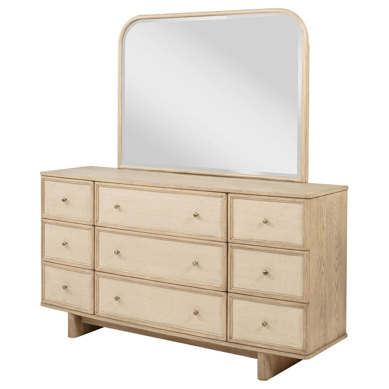 Kailani 9-drawer Dresser and Mirror Beige Oak by Unique Piece Furniture