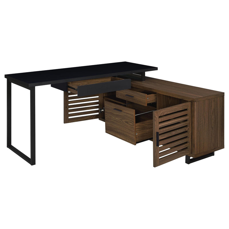 Rodger - L Shape Office Desk With Storage, Workstation For Home Or Office - Walnut by HouseOfZazla