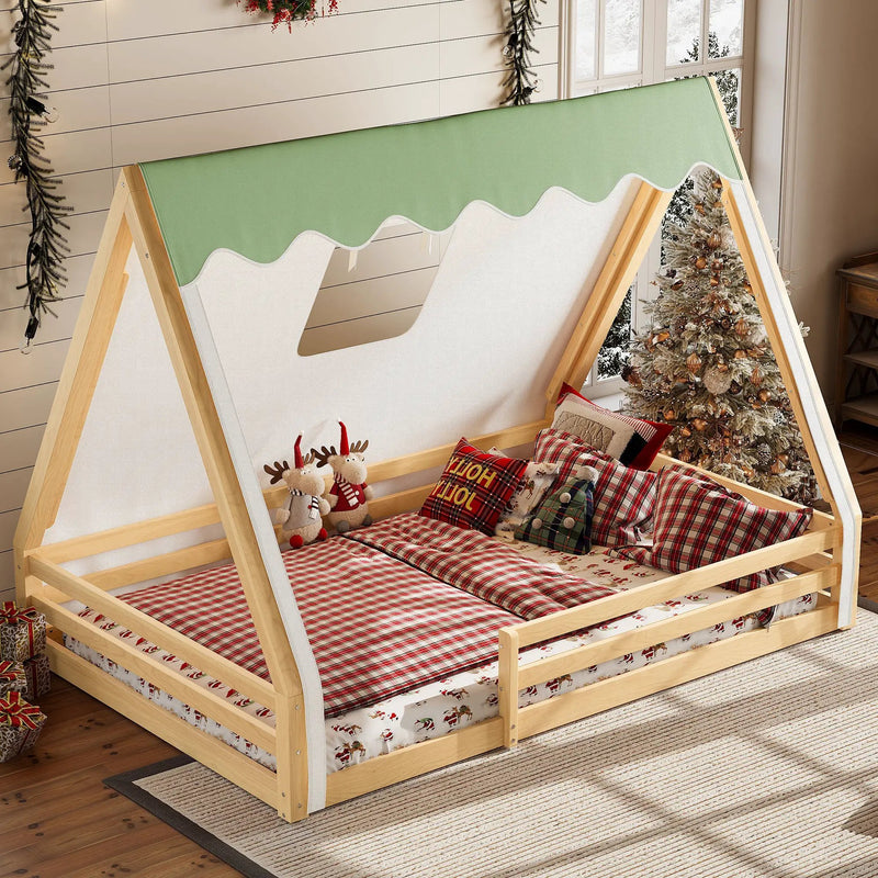 Full Size House Floor Bed with Tent and Light by HouseOfZazla