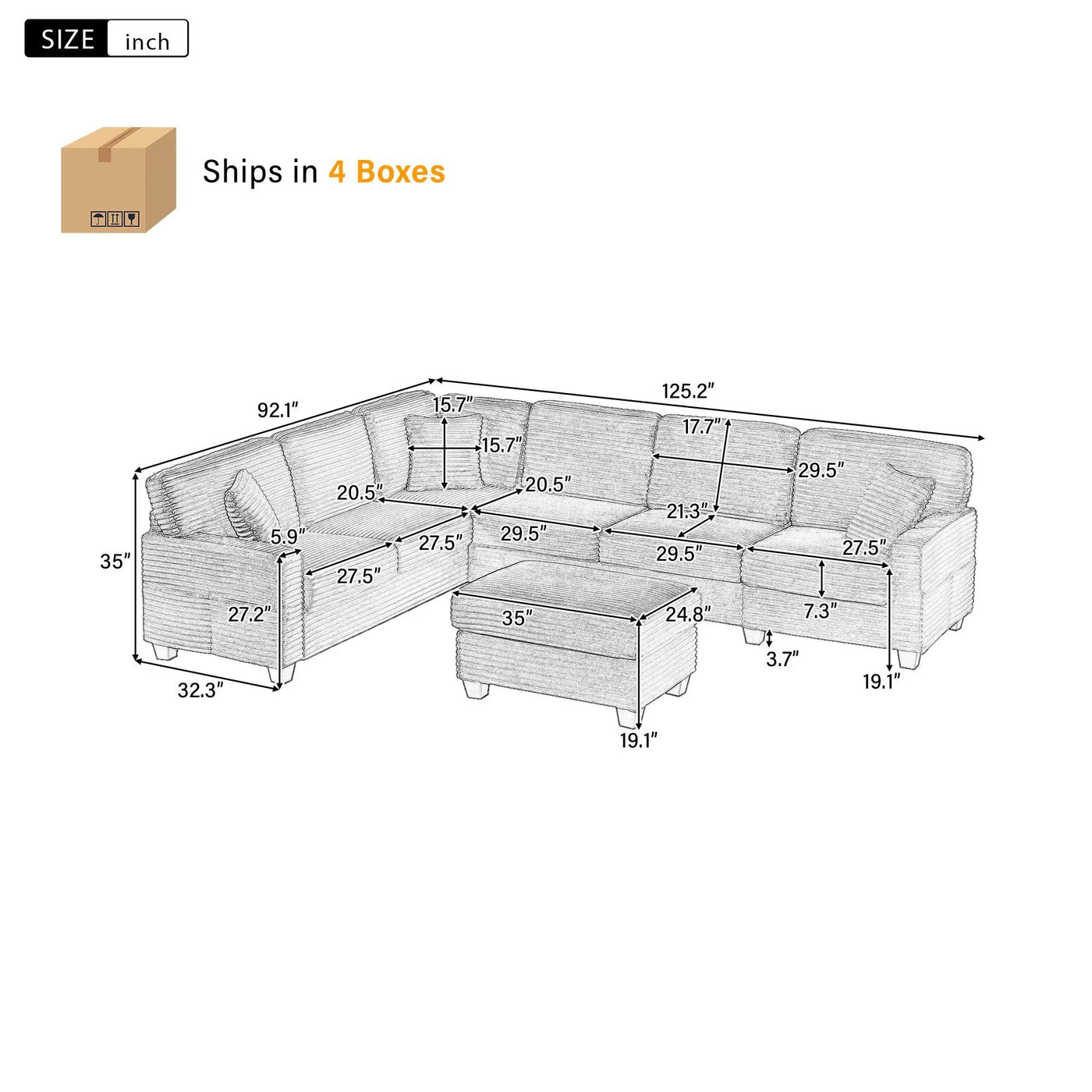 Upholstered U-Shaped Sectional Sofa With Movable Ottoman And Side Storage Pockets by Unique Piece Furniture